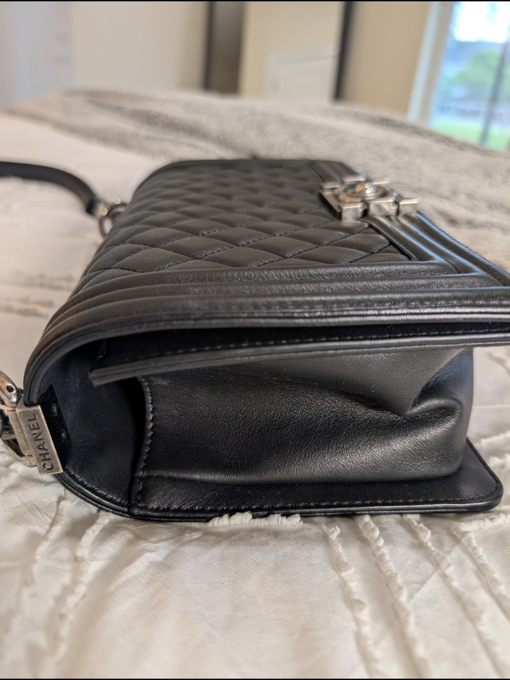 Chanel Black Quilted Leather Boy Bag with Chain Strap - Picture 15 of 17